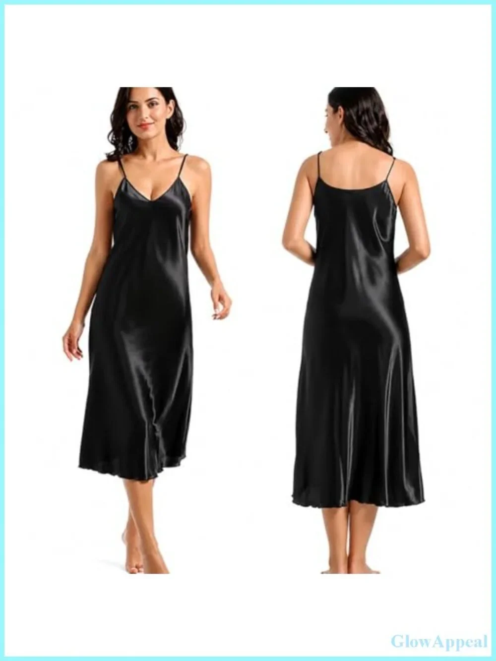 Women Soft Satin Nightgown Long Slip Dress Silky Chemise V-Neck Adjustable Strap